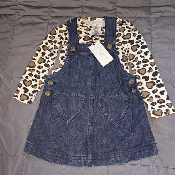Max Studio Other - Max Studio Kids Denim Overall Dress with Leopard Print Top Size 12months